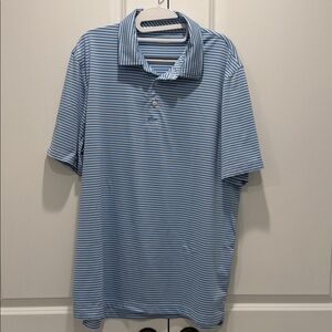 Vineyard Vines Men’s Performance Polo, Light Blue & White Striped, Large